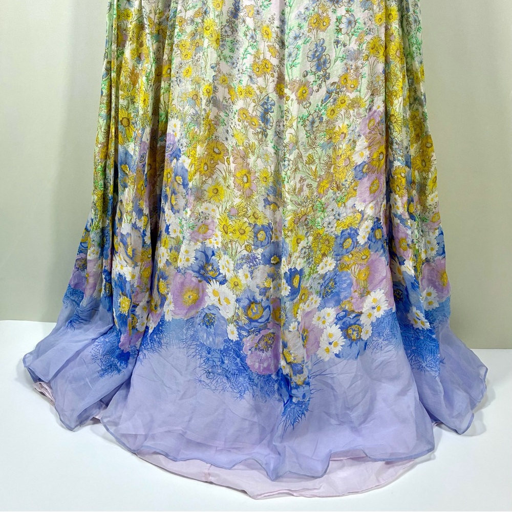 Zimmermann Floral Ruffle Linen & Silk Gown Maxi Dress Blue Meadow US 10 NWT - Picture 11 of 14